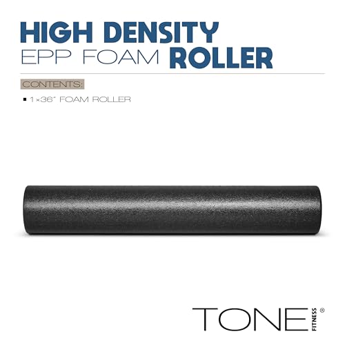 Tone Fitness High Density EPP Foam Exercise Foam Roller for Yoga, Pilates, Stretching, Massage, and Recovery | Multiple Sizes and Colors - color: Black, size: 36 Inch