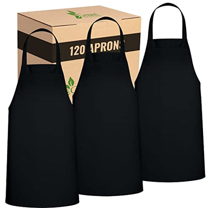 120 Pack Bib Aprons - Unisex Machine Washable Kitchen BBQ Aprons Bulk (Pack of 120, No Pockets, Black) - color: Black, size: 120 Pack