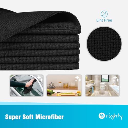 Orighty Microfiber Cleaning Cloth, Cleaning Rags, 24 Pack, 12x11 in, Black - color: Black, size: 24 Pack