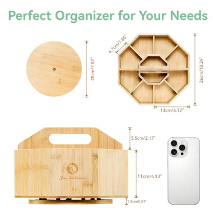 Ohuhu 360° Rotating Marker Organizer Holds 162 Honolulu & B Oahu Markers | 360-Degree Rotating Bamboo Desktop Storage Markers Pens Pencil Holder with 10 Compartments for Home Classroom Office Decor