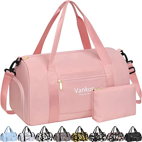Vankor Gym Bag for Women, 17.5 inch Sports Duffle Bag with Shoe Compartment - color: Pink