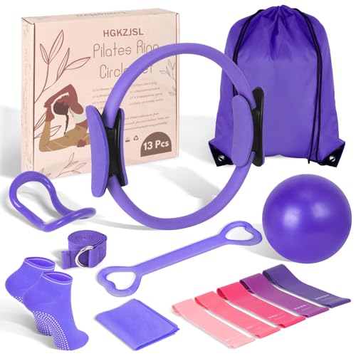 Pilates Kit for Women 13PCS, Pilates Ring Ball Resistance Bands Workout Set | Pilates equipment set for women and beginners, at home pilates kit for mat workouts, toning, stretching and strength training - color: Purple