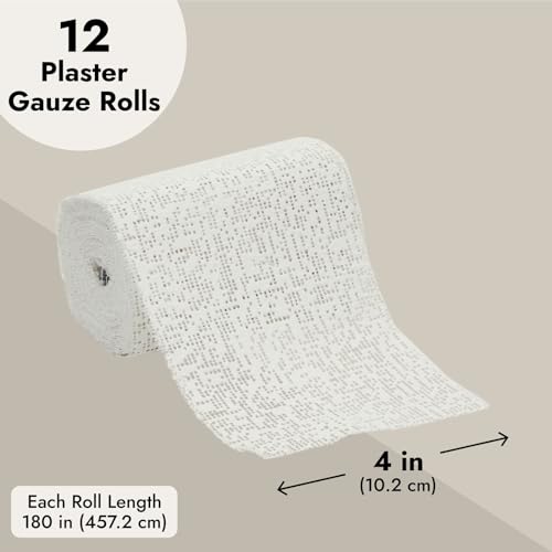 Bright Creations Plaster Cloth Rolls - Plaster of Paris Bandages & Gauze for Sculpting, Belly Casting, Paper Mache & Art - 4 in x 15 Ft Each, Pack of 12