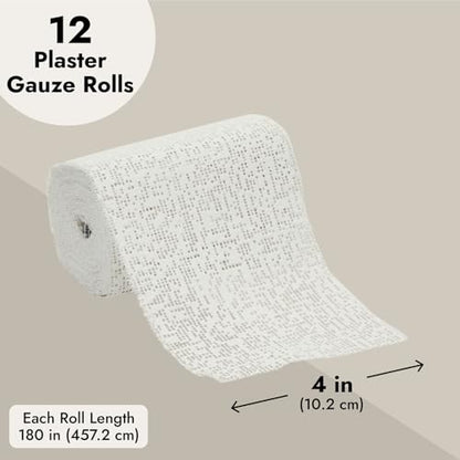 Bright Creations Plaster Cloth Rolls - Plaster of Paris Bandages & Gauze for Sculpting, Belly Casting, Paper Mache & Art - 4 in x 15 Ft Each, Pack of 12