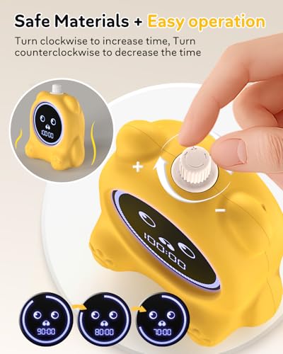 199 Min Visual Timer for Kids, 2 Min teenth Brushing, Cute Bear Deign | Adjustable Sound Alert, Productivity Timers for ADHD, Silent Operation, Desk Time Management Tool for Toddler - color: Yellow