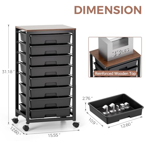SYKIARIOL Rolling Storage Cart with Drawers, 8 Drawers Utility Cart,Black - color: Black
