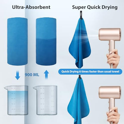 BOGI Microfiber Quick Dry Travel Sports Towel, Blue, 60"x30"+16"x16" - color: Blue, size: L:60''x30''+16''x16''