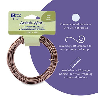 Artistic Wire 12 Gauge Round Anodized Aluminum Craft Wire, 39.3', Brown - color: Brown
