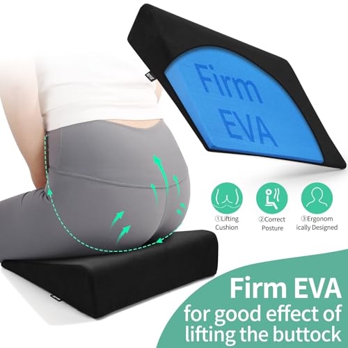 BUYUE Wedge Cushion for Butt Lift Women, Hard-Firm EVA Foam for Lift HIPS Up Fitness Training, Plank Position Mat, Non-Slip Chair Seat Pad, 15.7"x 12.5", Black - color: Black