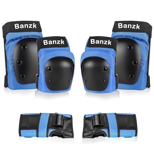 Adult Knee Pads Elbow Pads Wrist Guards for Adult Kids 6 in 1 Protective Gear Set for Skateboarding Biking Roller Skating Cycling Outdoor Sports - color: Blue, size: Medium (80-132 lbs)