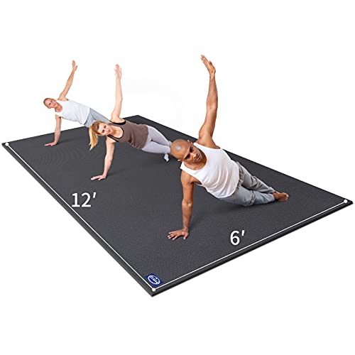 MRO Extra Large Yoga Mat, 12'x6'/9'x6'/7'x5'/6'x4' (9MM) | Extra Wide and Thick Exercise Mats for Home Gym Workout, Non-Slip, Soft for Women and Men, Ideal for Yoga, Pilates. - color: black, size: 6*12 FT
