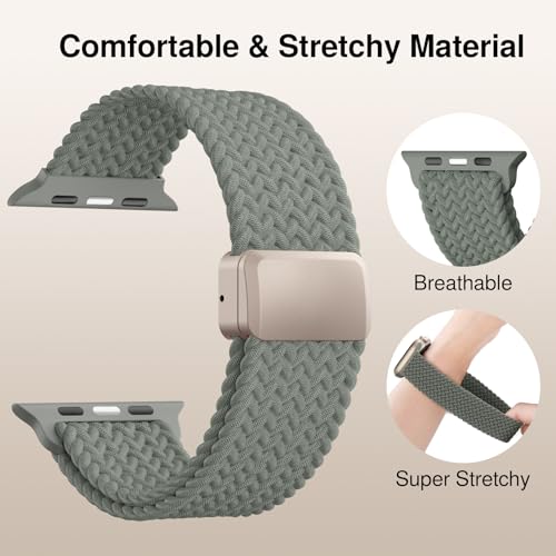 Braided Stretchy Magnetic Band Compatible with Apple Watch Bands Women Men - color: Green Gray, size: 38mm/40mm/41mm/(42mm-series 11 10)