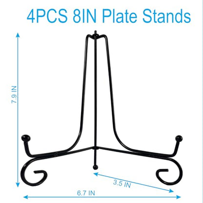 HENABLE 4PCS Premium Black Iron Plate Stands for Display, 8 Inch, Decorative Solid Metal Plate Holders for Displaying, Mini Easel, Frame, Book, Card, Plaque, Bowl, Picture Stands - size: 4PCS 8IN