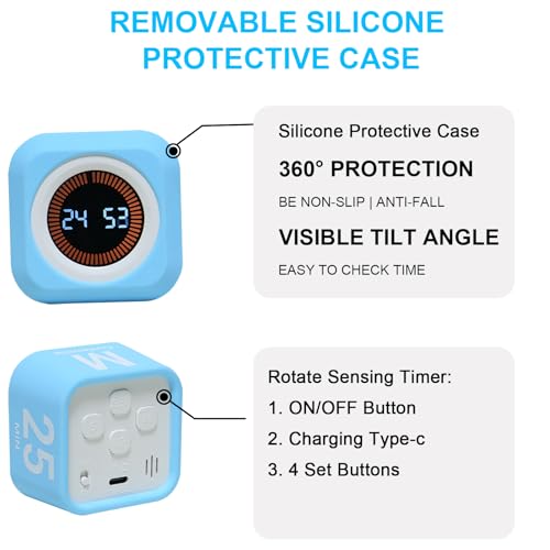 Rotating Cube Visual Countdown Timer 5, 25, 10 50 Minutes Preset - color: Black