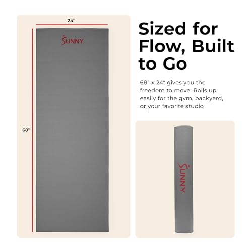 Sunny Health & Fitness Exercise Yoga Mats - Non-Slip Support for Home & Gym - color: Classic Grey