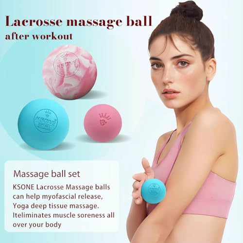 KSONE Lacrosse Massage Balls, Muscle Massage Roller Deep Tissue Balls Hard and Soft Massage Ball Set with Mini Ball and Mesh Bag. (Pink) - color: Pink