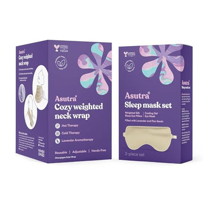 ASUTRA Champagne Gold Silk Eye Pillow and Weighted Neck Wrap Bundle Set, 2 - color: Champagne Eye Pillow and Neck Wrap Bundle