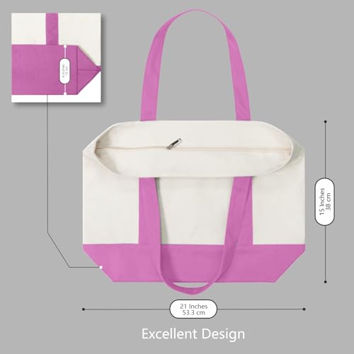 TOPDesign 1-Pack Canvas Tote Bag with an External Pocket, Reusable Grocery Shopping Bag, Top Zipper Closure, Daily Essentials (Light Purple/Natural) - color: Light Purple/Natural