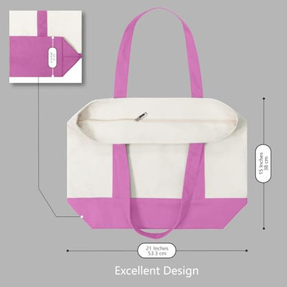 TOPDesign 1-Pack Canvas Tote Bag with an External Pocket, Reusable Grocery Shopping Bag, Top Zipper Closure, Daily Essentials (Light Purple/Natural) - color: Light Purple/Natural