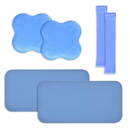 Yoga Knee Support Pad for Women Pilates Kneeling Cushion | Elbows Wrist Hands Head Foam Extra Thick Men Exercise Knees Pads Set of 6 Pieces - color: Blue