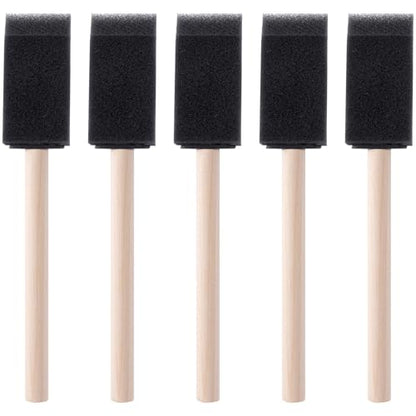 HINZIC 5pcs 1'' Foam Paint Brushes, Sponge Painting Brushes, Black | Sponge Head with Wood Handle, for Staining Retouching, Painting, Crafting, Varnishes - size: 1 inch