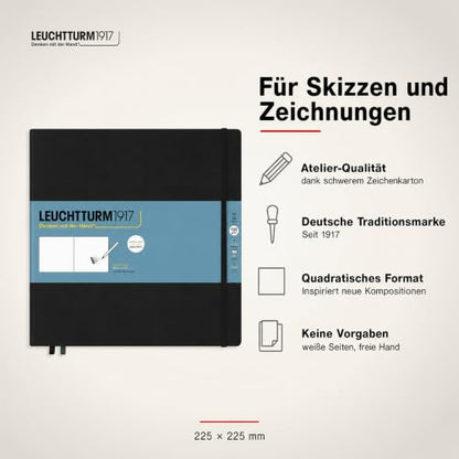 Leuchtturm1917 - Square Hardcover Sketchbook (Black) - 112 Pages of 150g/m² Paper - color: Black, size: Square
