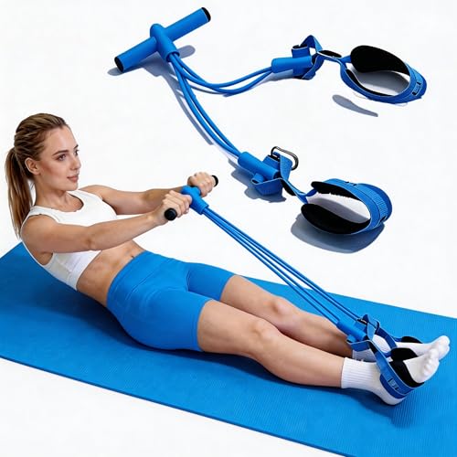 Fitness Resistance Bands with 4 Tube Pedal Ankle Puller, Elastic Yoga Pedal Stretch Band for Exercise, - color: Blue