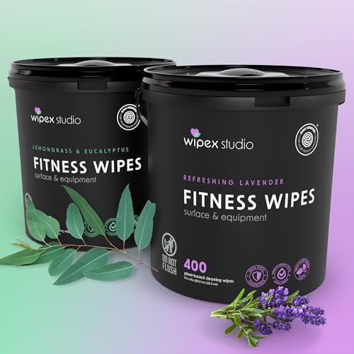 Wipex Fitness Wipes for Equipment Bundle - Get 2 Buckets (1) Lavender & (1) Lemongrass Plant-Based Fitness Equipment Wipes, Clean Surfaces & Mats, Safe Gym Cleaner & Peloton Wipes, 400 Ct (Pack of 2) - size: 400 Count (Pack of 2), style: Bundle: Lavender