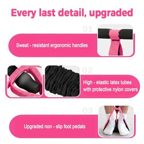 Pedal Resistance Bands with Handles, Upgrade Multi Function Pedal Training Band, 6-Tubes Natural Rubber Foot Pedal Resistance, Fitness Bands for Full Body, Abdomen, Waist, Arm, Leg - color: 핑크