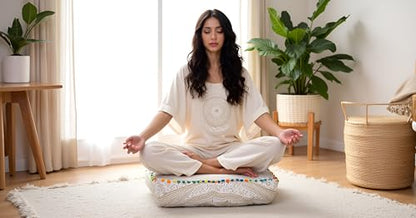 INDIAN CRAFT CASTLE ICC Mandala Barmeri Large Floor Pillow Cover Cushion Meditation Seating Ottoman Throw Cover Hippie Decorative Zipped Bohemian Pouf Ottoman Cases White Gold Matellic 16" Square