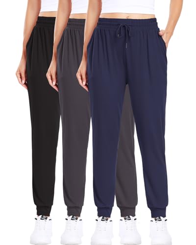 3Pack Joggers for women, Women sweatpants with pockets lounge casual pants - color: Black/Navy Blue/Grey, size: Small-Medium