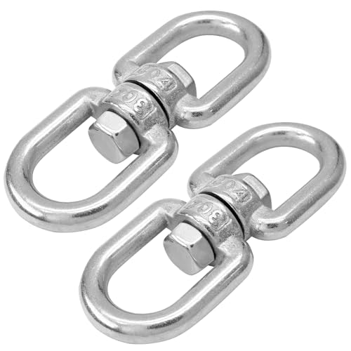 Bonsicoky M6 Double Ended Swivel Eye Hook, 2 Pcs | 304 Stainless Steel, Eye to Eye Swivel, Shackle Ring Connector - color: M6, size: 2 PCS