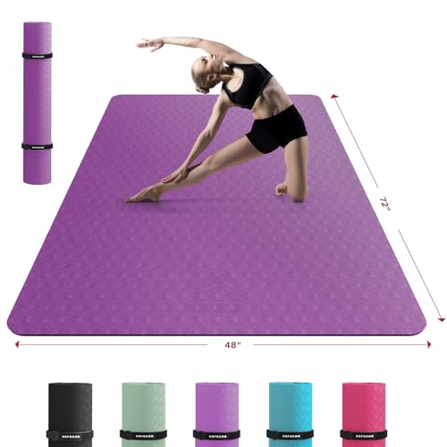 HAPBEAR Extra Large Yoga Mat - 72"x48"x6mm (1/4 inch), Non-Slip, Durable, Thick Wide Exercise Mat for Home Workouts, Yoga, Pilates, Stretching and Cardio Workouts - color: 72"x48"- Purple, size: 6MM