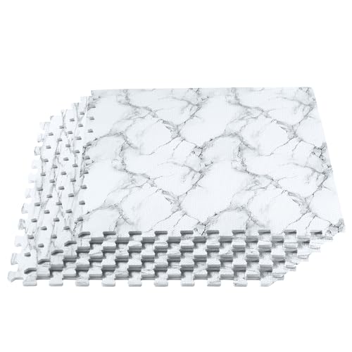 Forest Floor Farmhouse 3/8-Inch-Thick Printed Foam Tiles, Premium Marble Interlocking Foam Floor Mats, Anti-Fatigue Flooring – Stylish Flooring Solution, Marble, 12 24"x24" Tiles, 48 Sq Ft - color: Marble, style: 48 Square Feet (12 Tiles)