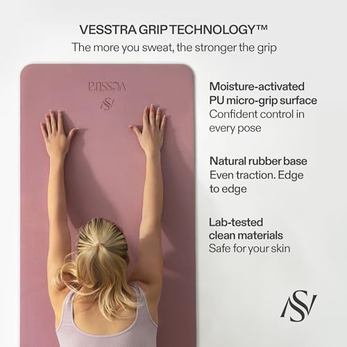 Premium Yoga Mat – Sweat-Activated Non-Slip PU Grip I Natural Rubber Base I 4mm for Yoga, Pilates & Workouts - color: Dusty Rose