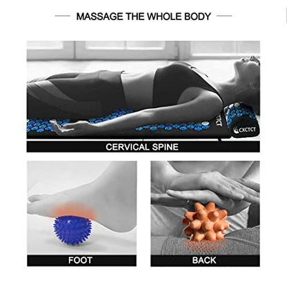 Extra Long Yoga Acupressure Mat Set,Massage Acupuncture Mat Large,Magnetic Mat Acupressure Body mat and Pillow for Neck Back Pain Relief(Blue) - color: Blue