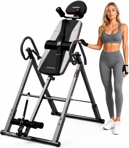 HARISON Inversion Table for Back Pain Relief, Decompression Back Stretcher | Strength Training Inversion Equipment with Safe Belt, Comfortable Ankle Holders, 300 350 lbs, Easy Assembly - color: Gray-Black