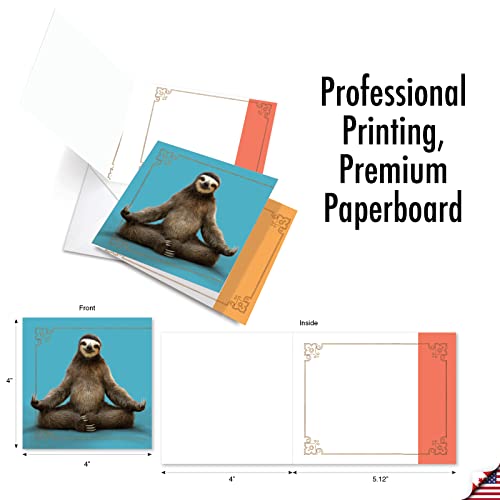 The Best Card Company - 10 Blank Yoga Note Cards (4x 5.12 Inch) - Boxed Notecards with Envelopes, Cute Animal Cards, Zen Assortment - Sloth Yoga AMQ6255OCB-B1x10 - style: Sloth Yoga