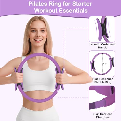 Hoedia Pilates Kit for Women, Pilates Equipment Ring and Ball Set - color: Purple