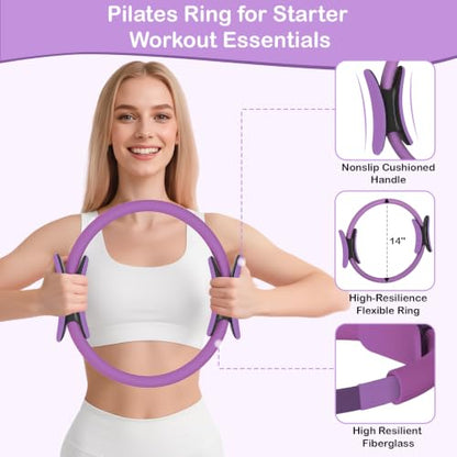 Hoedia Pilates Kit for Women, Pilates Equipment Ring and Ball Set - color: Purple