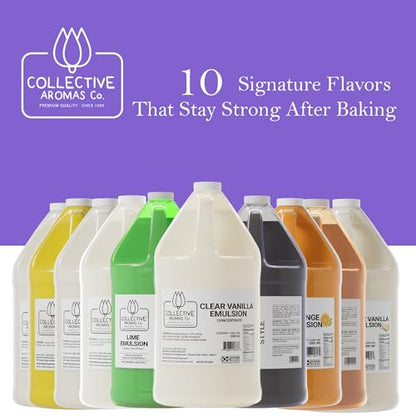 Collective Aromas Co. Clear Vanilla Emulsion for Baking, Clear Vanilla Flavoring for Frosting, Royal Icing, Cookies & Cakes, Heat-Stable Liquid, Alcohol Free, Kosher, 1 Gallon (128 fl oz), Made in USA - size: Clear Vanilla - 1 Gallon (128 fl oz)