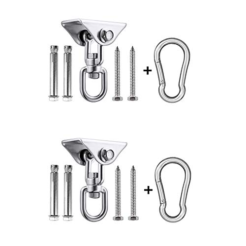 Hammock Hanging Kit 360° Rotating Hanging Chair Hardware 1000 lb Capacity - color: Silver, size: 2
