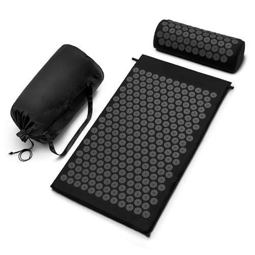 Sivan Acupressure Mat & Pillow Set for Back & Neck (Large, Black/Black) - color: Black/Black, size: Large