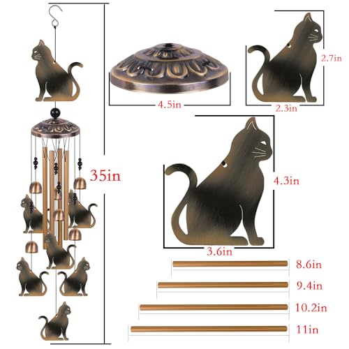 Bronze Cats Wind Chimes Decor, Mobile Wind Catcher, Retro Wind Bells, Blessing Wind Chime, Memorial Windchimes for Home, Balcony, Yard, Room, Xmas, Party, Indoor, Garden Decoration, Gifts for Mom