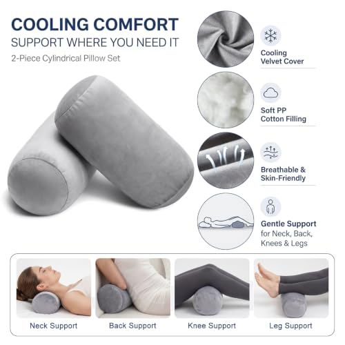 Fuutreo 2 Pcs Round Cylinder Bolster Pillow Roll Cooling Cervical Neck Roll Pillow Short Body Support for Head Neck Back Legs and Yoga Sofa Bed Travel Lounge and Home Decor 13 x 6 Inch