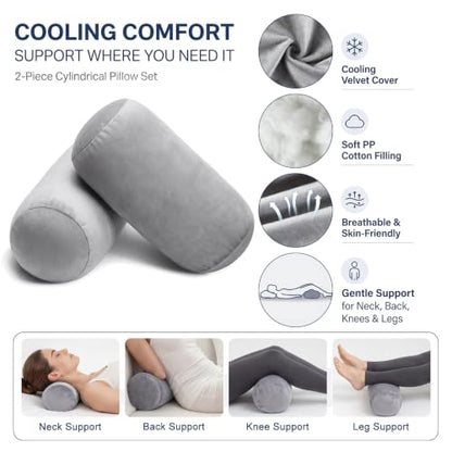 Fuutreo 2 Pcs Round Cylinder Bolster Pillow Roll Cooling Cervical Neck Roll Pillow Short Body Support for Head Neck Back Legs and Yoga Sofa Bed Travel Lounge and Home Decor 13 x 6 Inch
