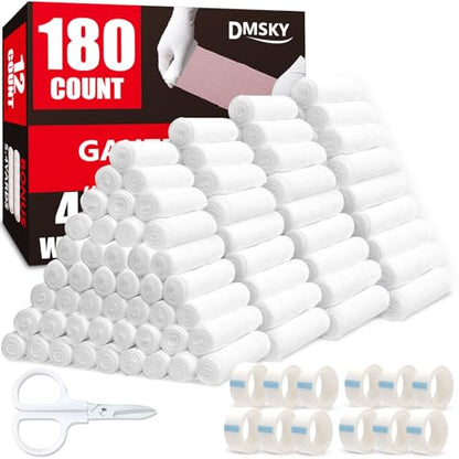 DMSKY 180 Pack Gauze Rolls, 4 in x 4.1 Yards | Individually Wrapped Gauze Wrap Roll for Wounds, Premium Rolled Gauze Bandage Wrap, Mummy Wraps - color: 180pack, size: 4 IN