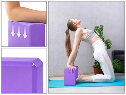 EXERZ Yoga Blocks 2 pack, Gym Blocks, Exercise Workout Fitness Bricks, Pilates Stretch Handstand Non-Slip - color: Purple