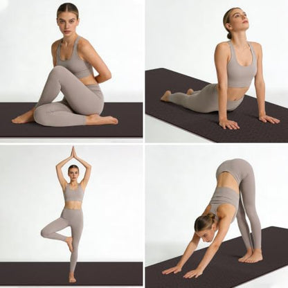 10mm0.4"TPE Yoga Mat Thick Wide Large for Home Workout Carrying Strap - color: brown