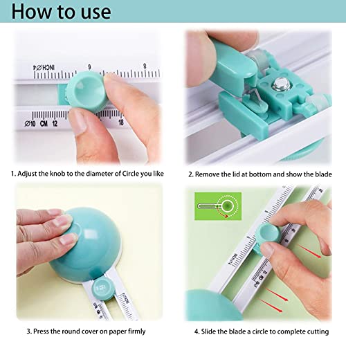 Circle Cutter, Rotary Circle Cutter Tool, Cut Circle Diameter 4'' to 12.5'' | Adjustable Circle Cutters with 3 Blades, Compass Circle Cutter for Crafts, Circular Cutting Tool, Easy to Use, Smooth Cutting - color: Green